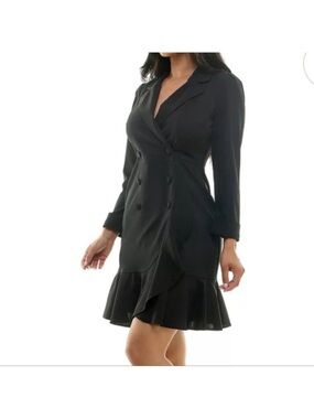 Maison Tara Black Long-Sleeve Ruffle-Hem Dress
